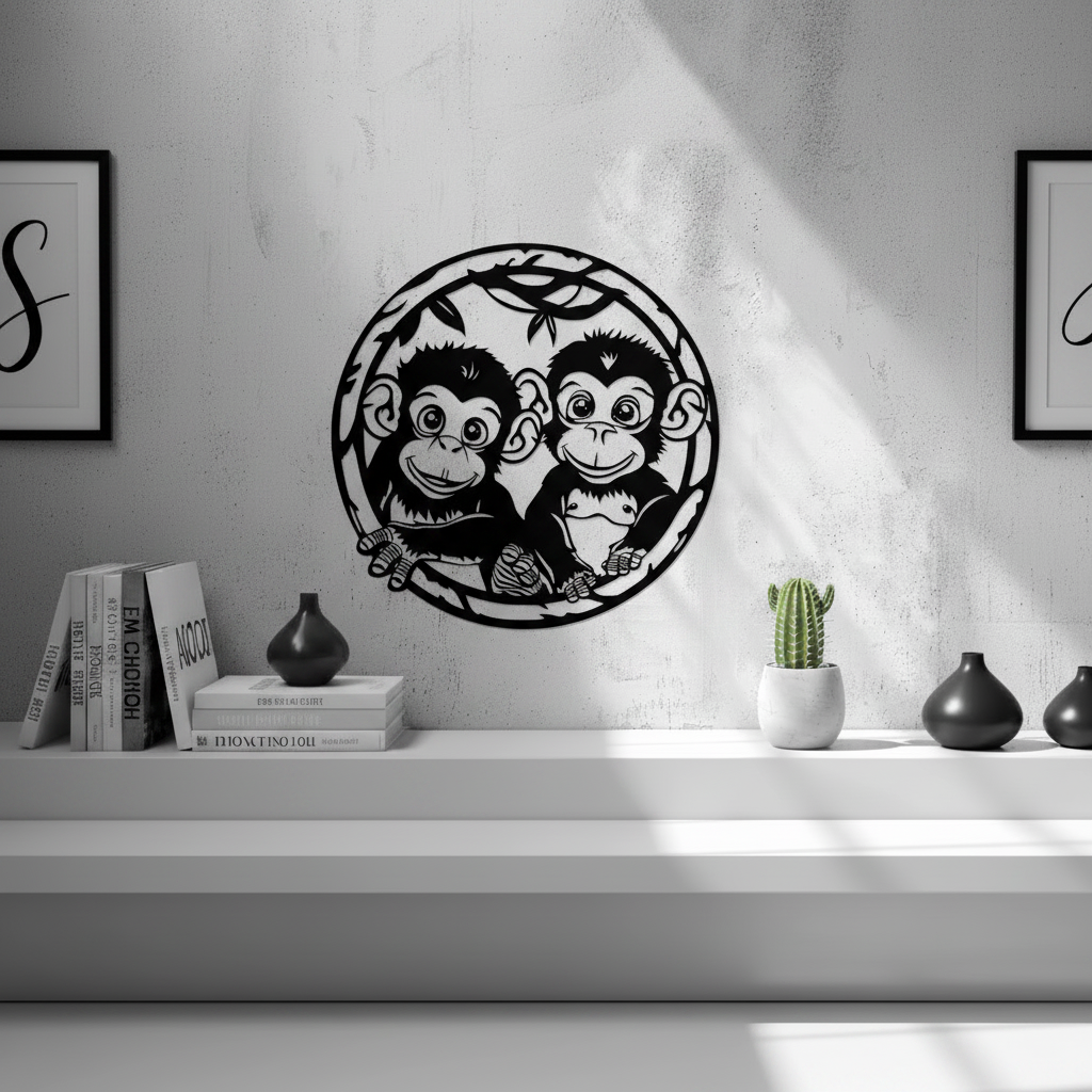 Baby Monkeys Wall Art — small and large sizes in jade white, grey and black — Creative3D Novelties