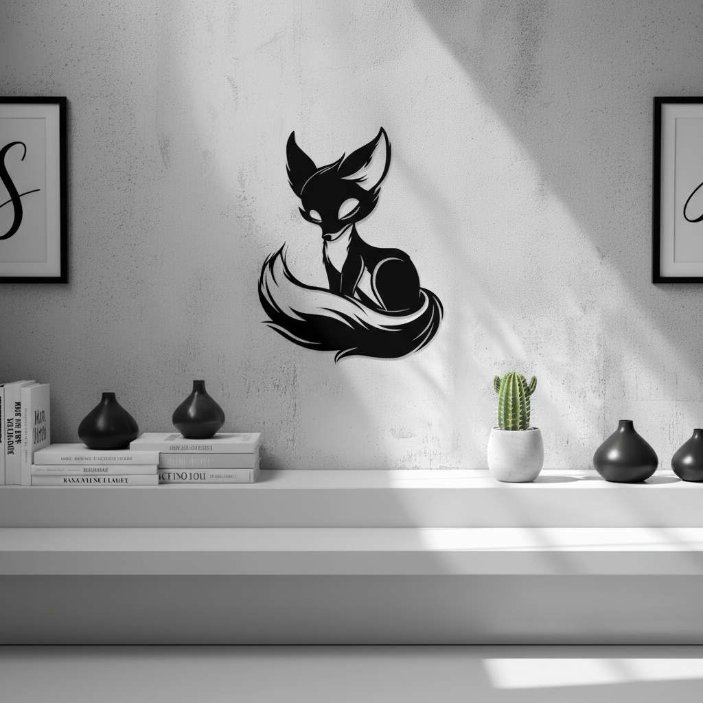 Cute Fox Wall Art — small and large sizes in jade white, grey and black — Creative3D Novelties