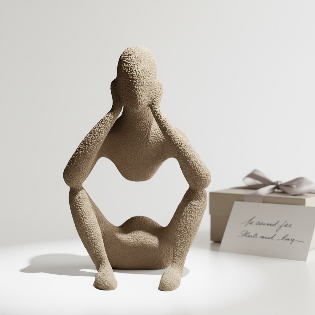 NObody Introspection sculpture beside a lit candle on a side table — moody evening lifestyle — NObody Collection