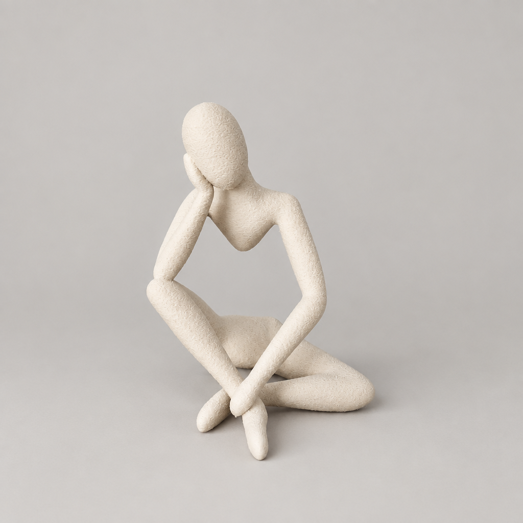 Celestial Resonance NObody sculpture in Matte Bone White on a warm neutral studio background, front three-quarter view
