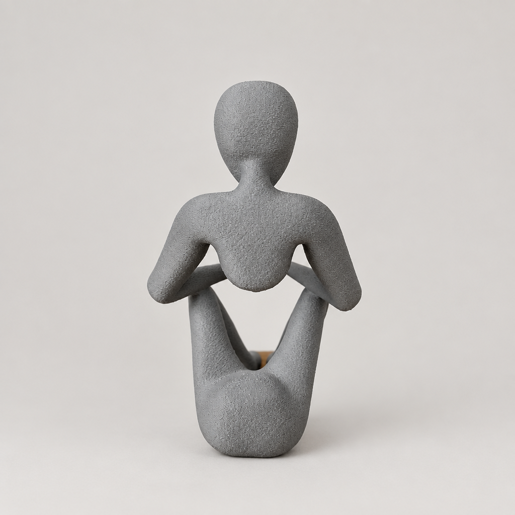 Love's Embrace NObody sculpture in Matte Ash Grey on a warm neutral studio background, back view