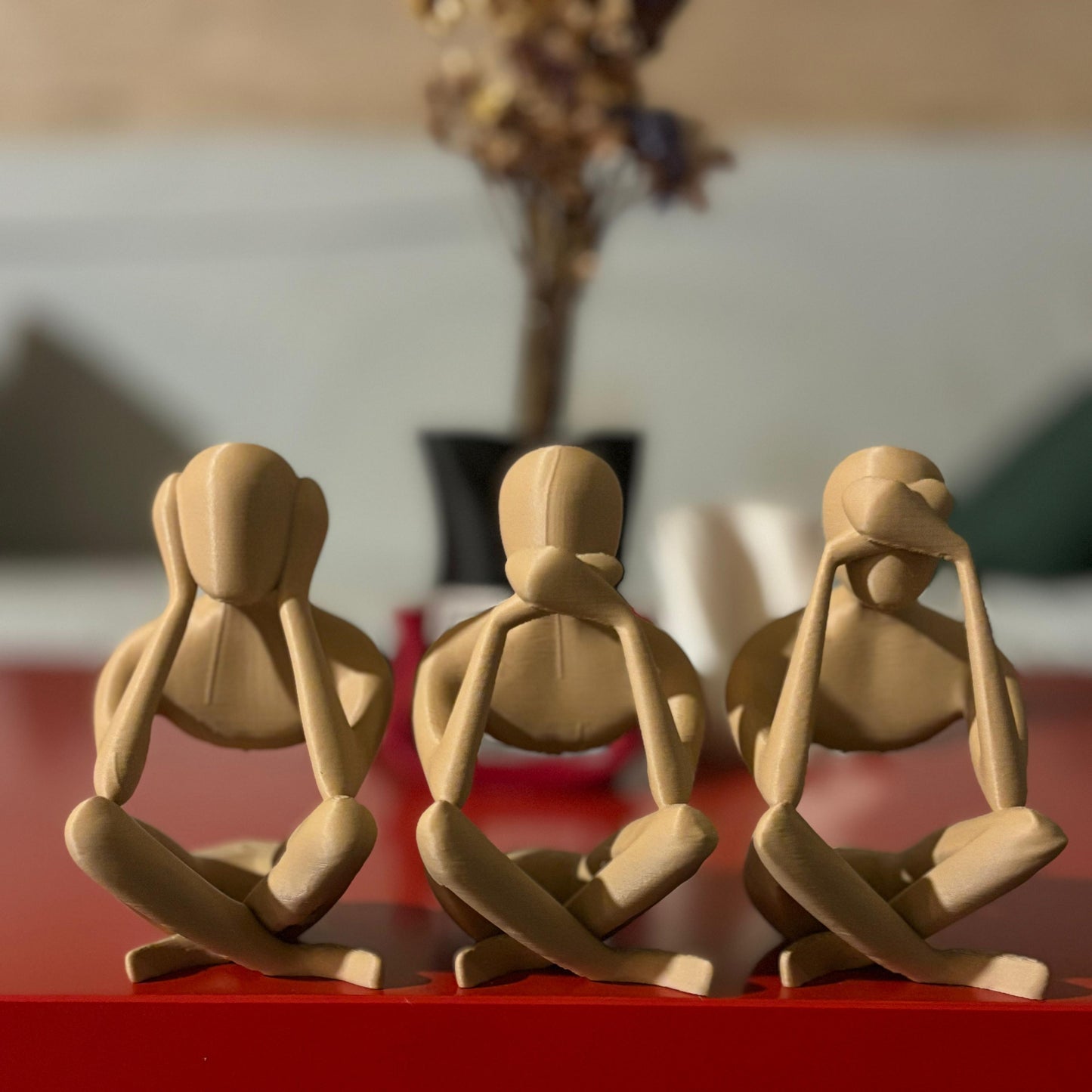 NObody No Evil Trio — set of three matte 3D printed see hear speak no evil abstract sculptures, 10cm, plant-based PLA