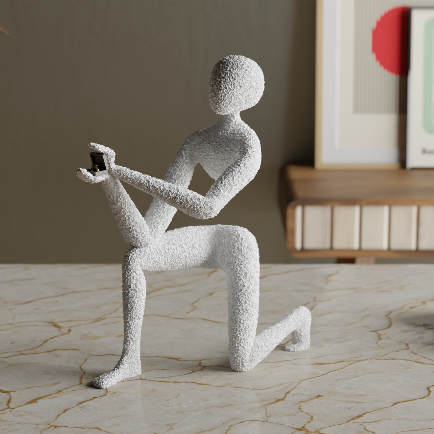 NObody Proposal — matte 3D printed minimalist kneeling proposal figure sculpture, 15.5cm, plant-based PLA