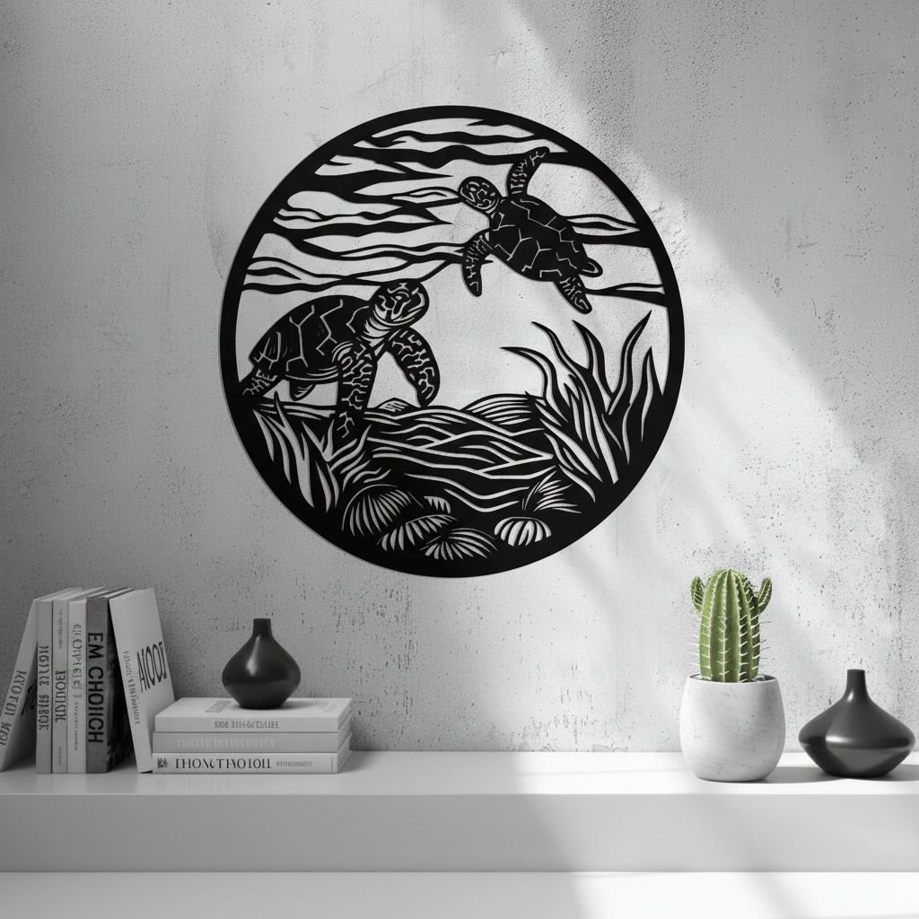 Turtles in the Ocean Wall Art — small and large sizes in jade white, grey and black — Creative3D Novelties
