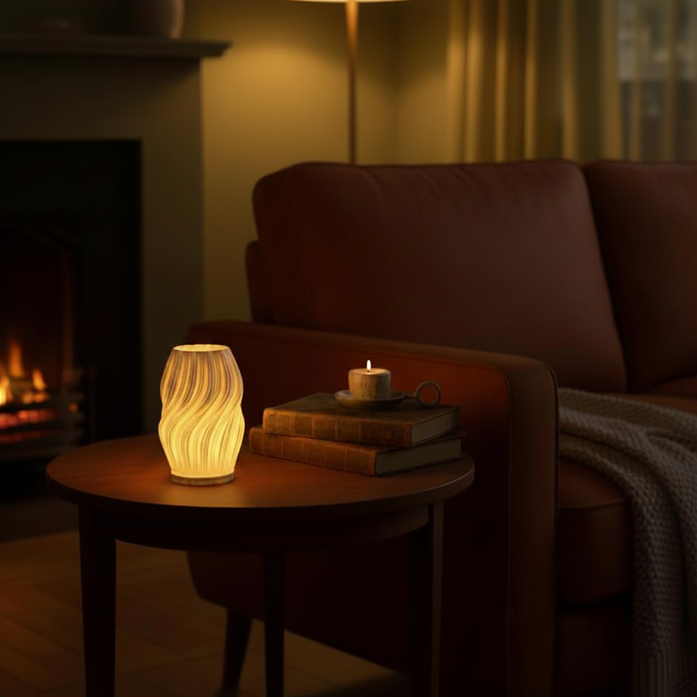Silk Lamp | 3D Printed Draped Table Lamp | USB LED & Tea Light | Free Tea Light Included