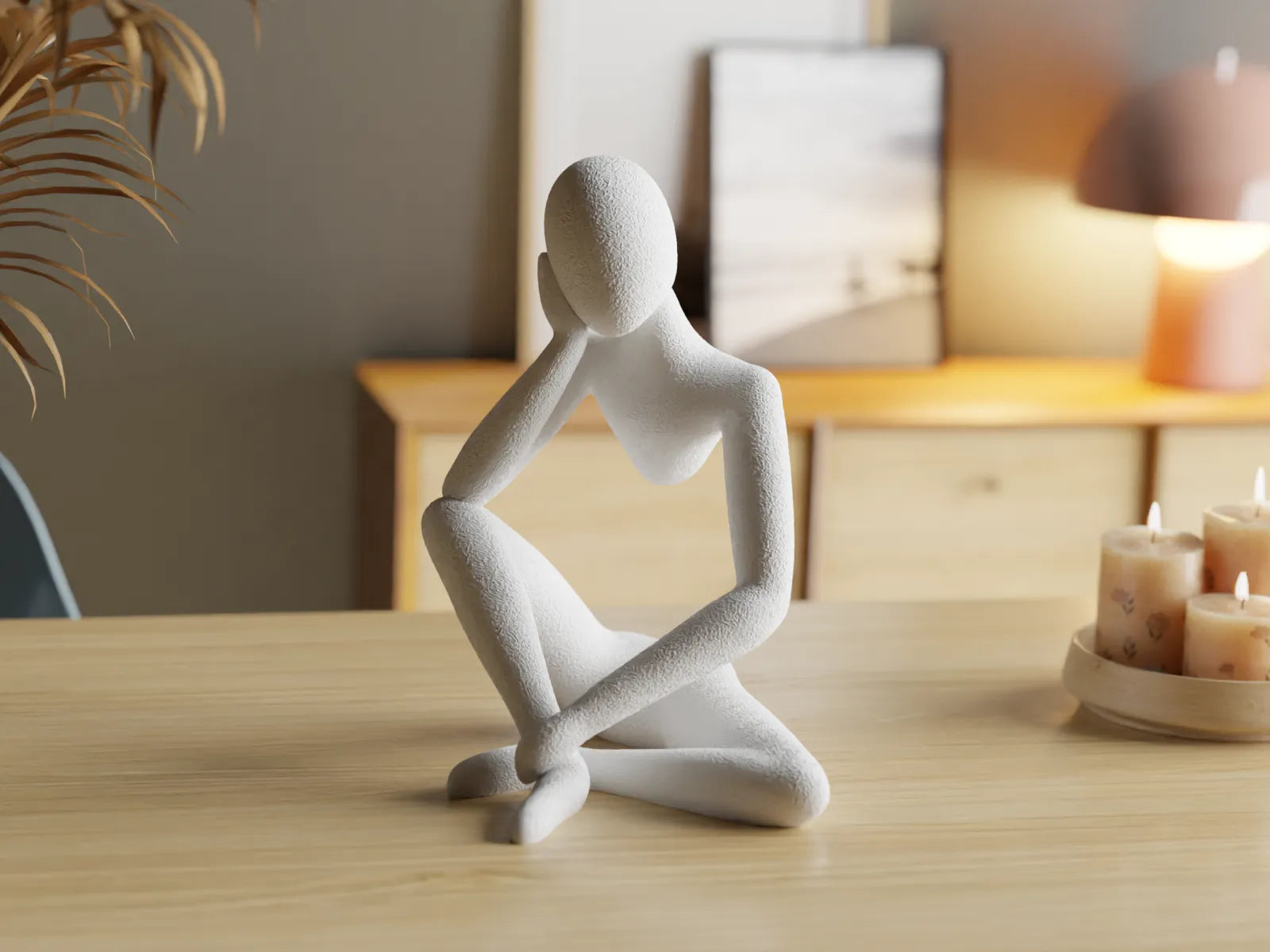 NObody Sculpture Celestial Resonance – thinker pose, Matte Bone White, 3D printed, 12cm