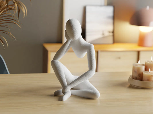 NObody Sculpture Celestial Resonance – thinker pose, Matte Bone White, 3D printed, 12cm