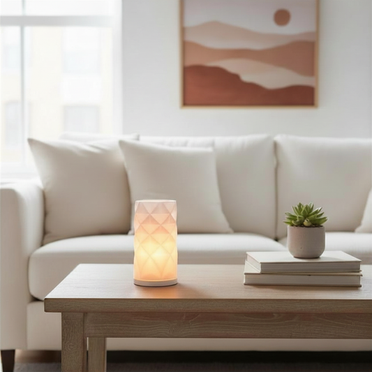 Diamond Lamp | 3D Printed Geometric Table Lamp | USB LED & Tea Light | Free Tea Light Included
