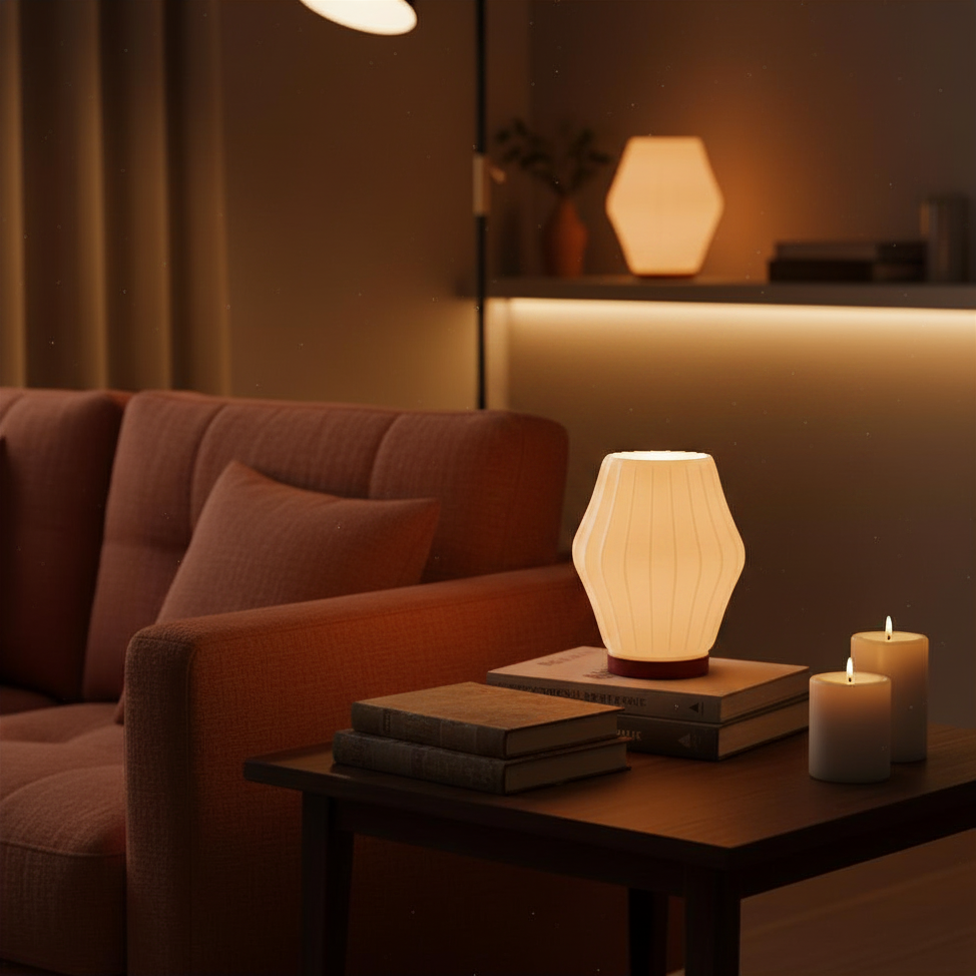 Akari Lamp | 3D Printed Japanese Lantern Table Lamp | USB LED & Tea Light | Free Tea Light Included