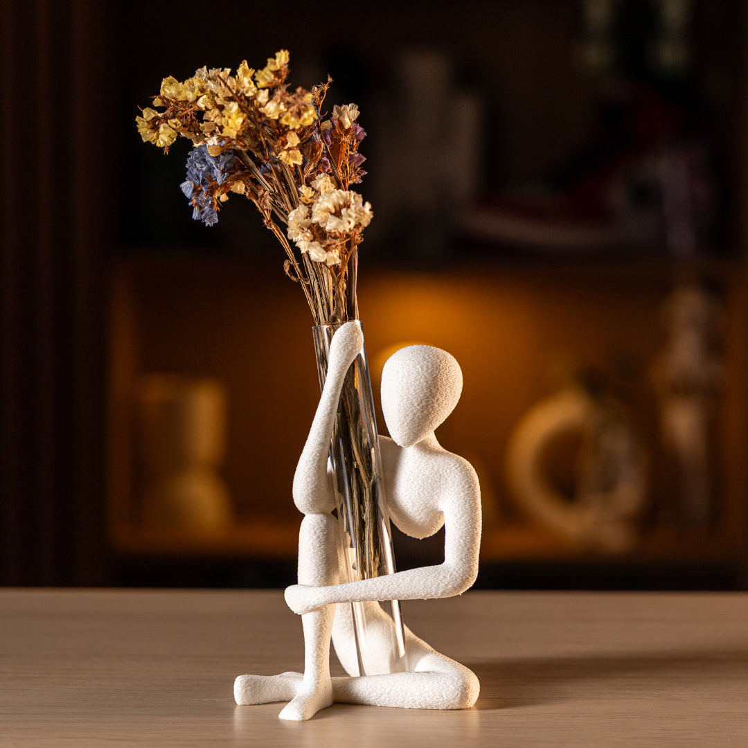 NObody Bloom — matte 3D printed minimalist flower vase holder figure sculpture, 15cm, plant-based PLA