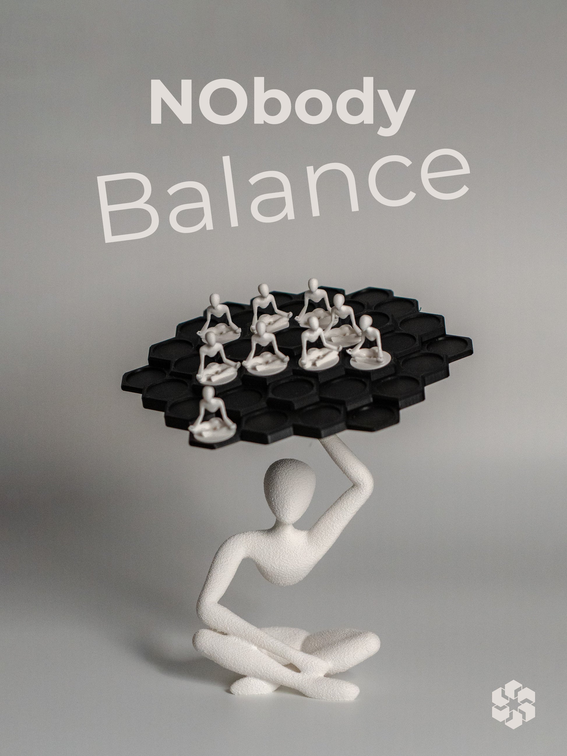 NObody Balance Game — matte 3D printed minimalist interactive stacking figure sculpture, 18.5cm, plant-based PLA