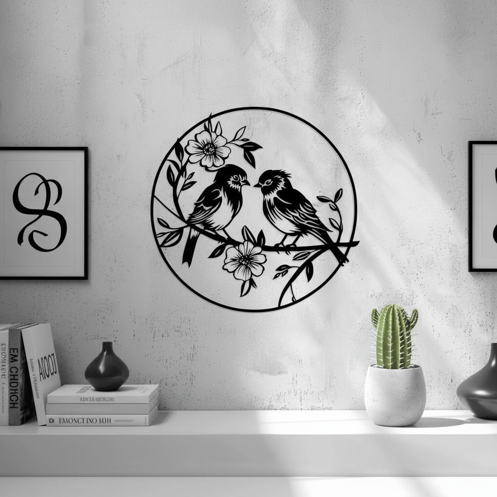 Birds With Flowers Wall Art — small and large sizes in jade white, grey and black — Creative3D Novelties