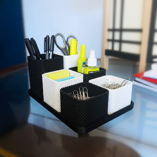 Coregrid Bundle 1 desk organiser in Black & White – 3D printed RippleMesh modular design