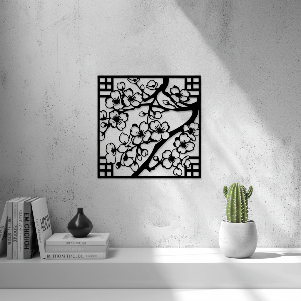 Cherry Blossom Wall Art — small and large sizes in jade white, grey and black — Creative3D Novelties