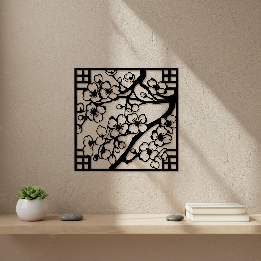 Cherry Blossom Wall Art — 3D printed Japanese floral design, shown in home setting — Creative3D Novelties