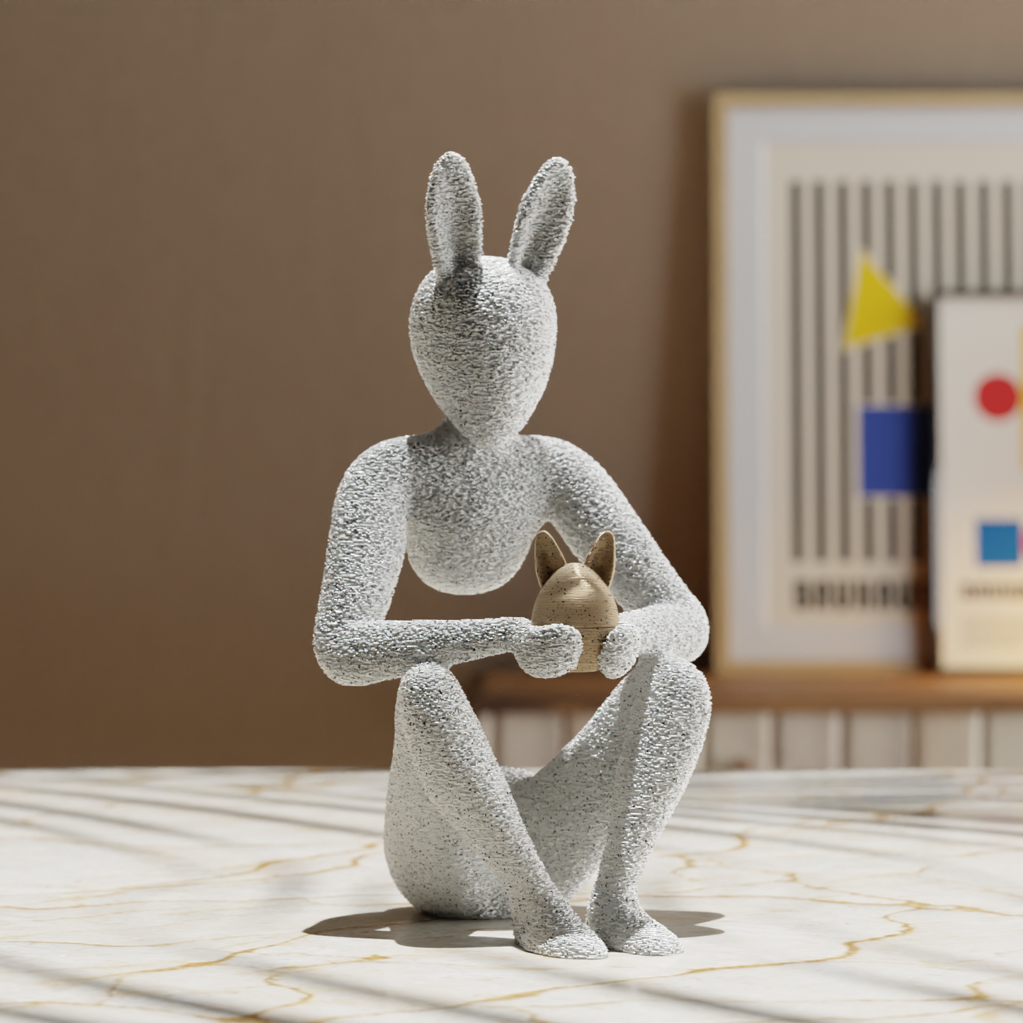 NObody Egg's Embrace — matte 3D printed minimalist Easter figure sculpture cradling an egg, 15–17cm, plant-based PLA