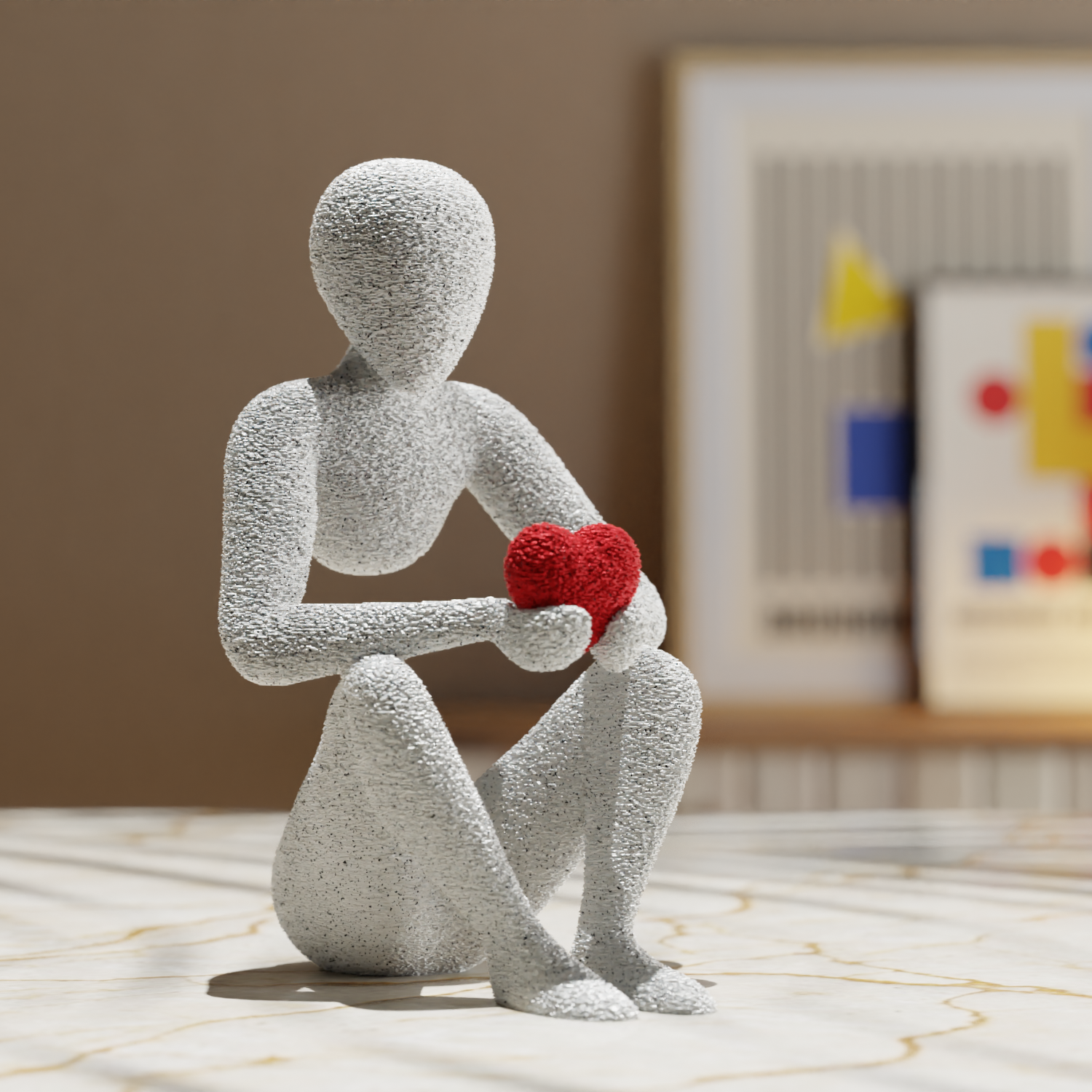 NObody Love's Embrace — matte 3D printed minimalist self-embrace figure sculpture, 15cm, plant-based PLA