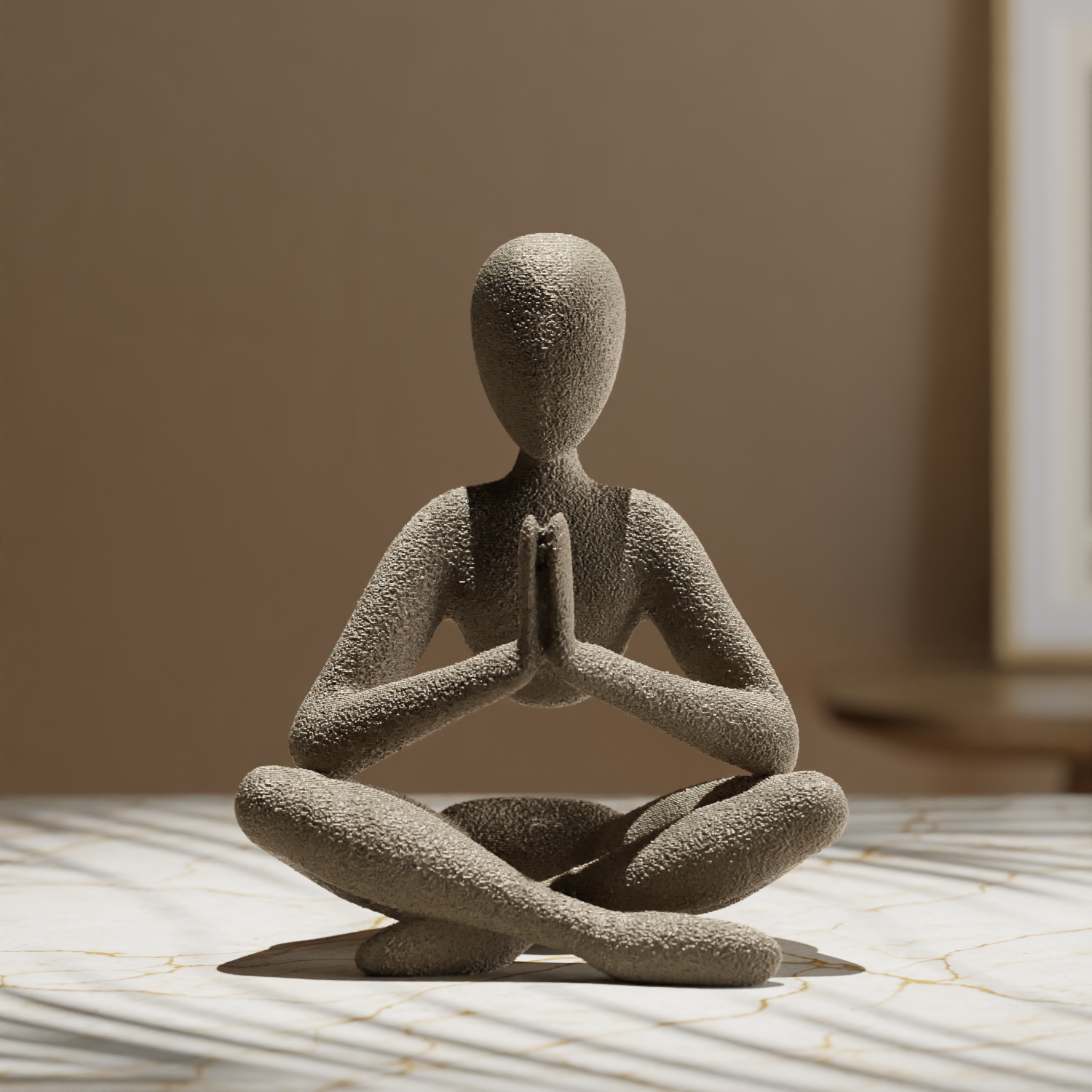 NObody Prayer sculpture — matte 3D printed abstract figure in prayer pose, 12cm, plant-based PLA