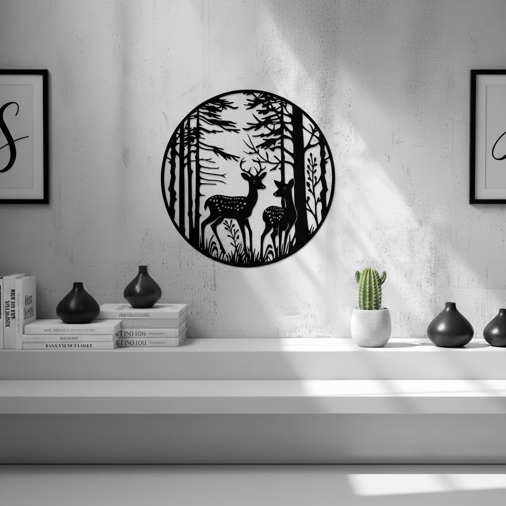 Deer in Forest Wall Art — small and large sizes in jade white, grey and black — Creative3D Novelties