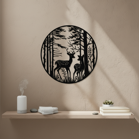 Deer in Forest Wall Art — 3D printed woodland nature design, shown in home setting — Creative3D Novelties