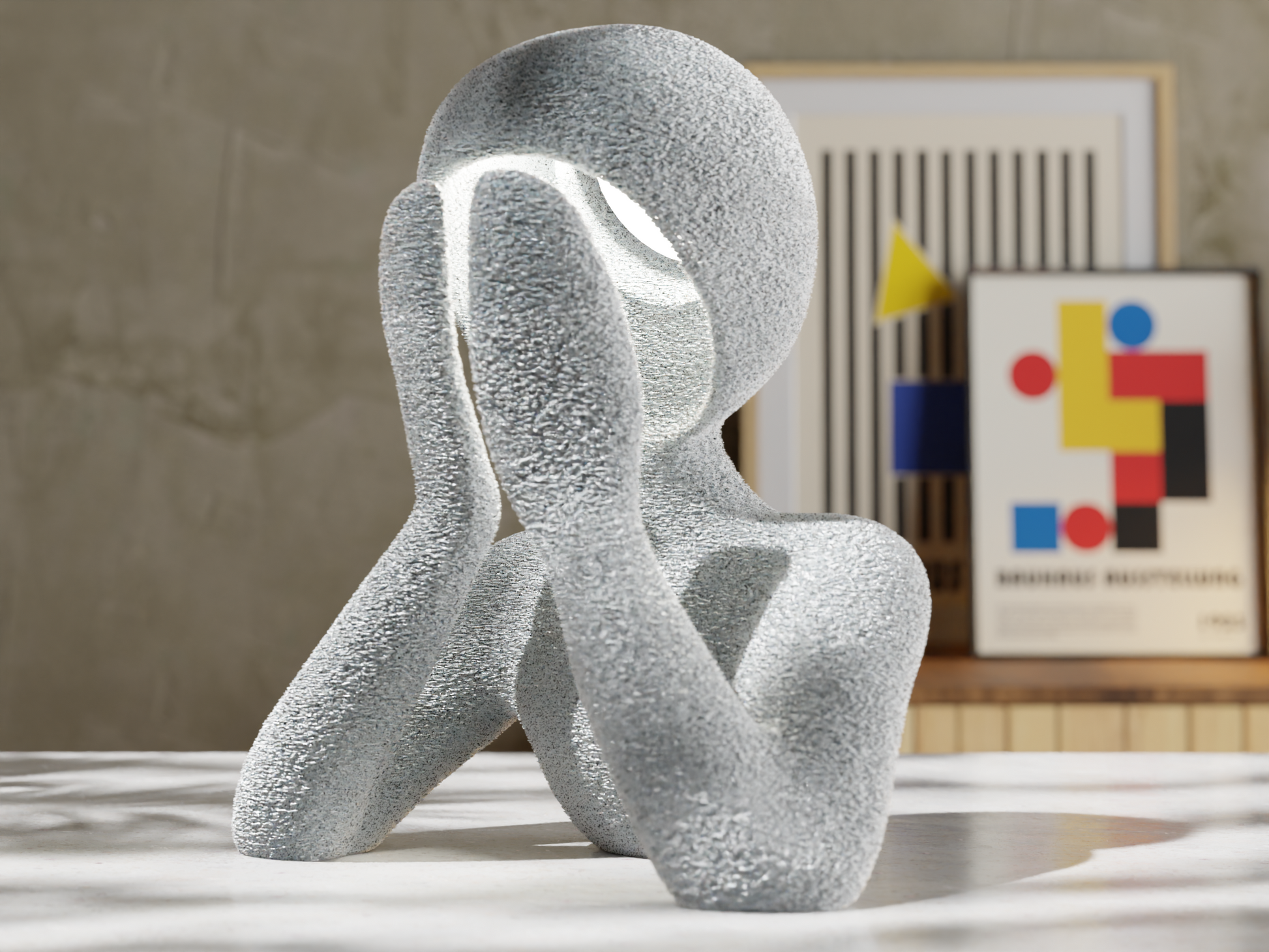 NObody sculptural LED table lamp in Jade White, 3D printed faceless figure form casting a soft ambient glow