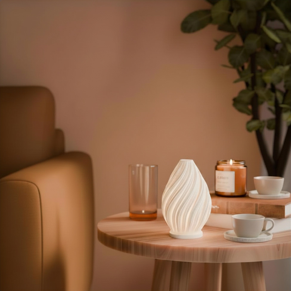 Spiral Flame Lamp | 3D Printed Spiral Table Lamp | USB LED & Tea Light | Free Tea Light Included