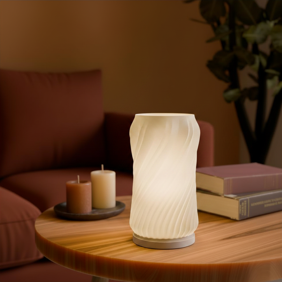 Minimalist Spiral Lamp | 3D Printed Helix Table Lamp | USB LED & Tea Light | Free Tea Light Included