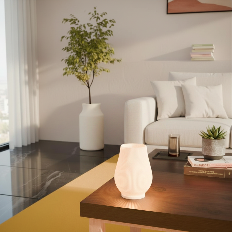 Stria Lamp | 3D Printed Textured Table Lamp | USB LED & Tea Light | Free Tea Light Included