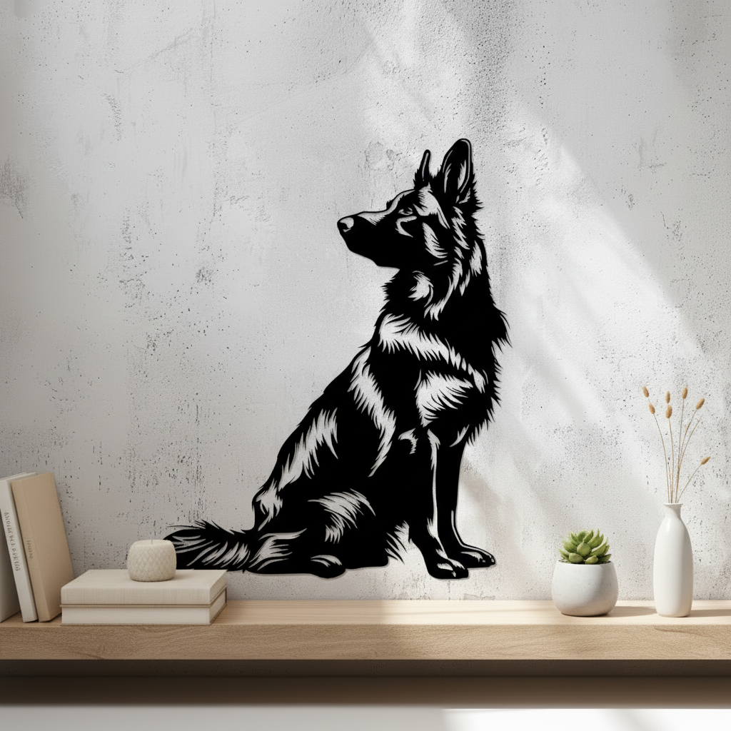 German Shepherd Wall Art — 3D printed loyal dog portrait design, shown in home setting — Creative3D Novelties