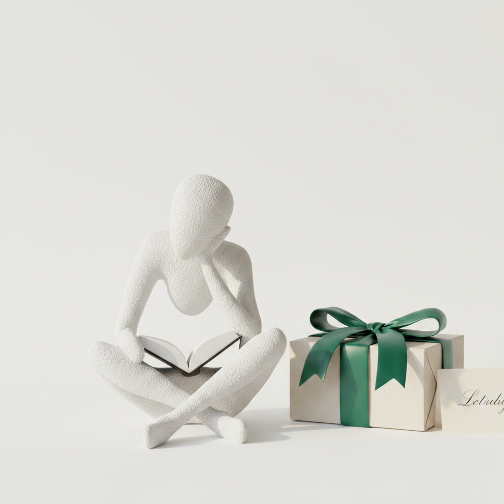 NObody Sculpture The Reader 3D printed figurine beside a gift box — unique book lover gift idea