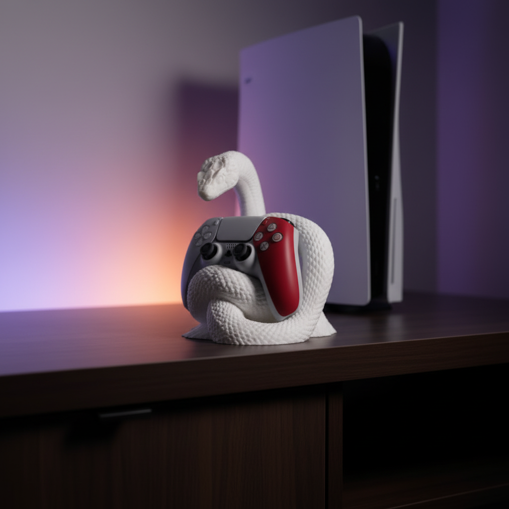 Serpens PS5 controller stand with DualSense controller — Matte Bone White — Hidden Gems Collection