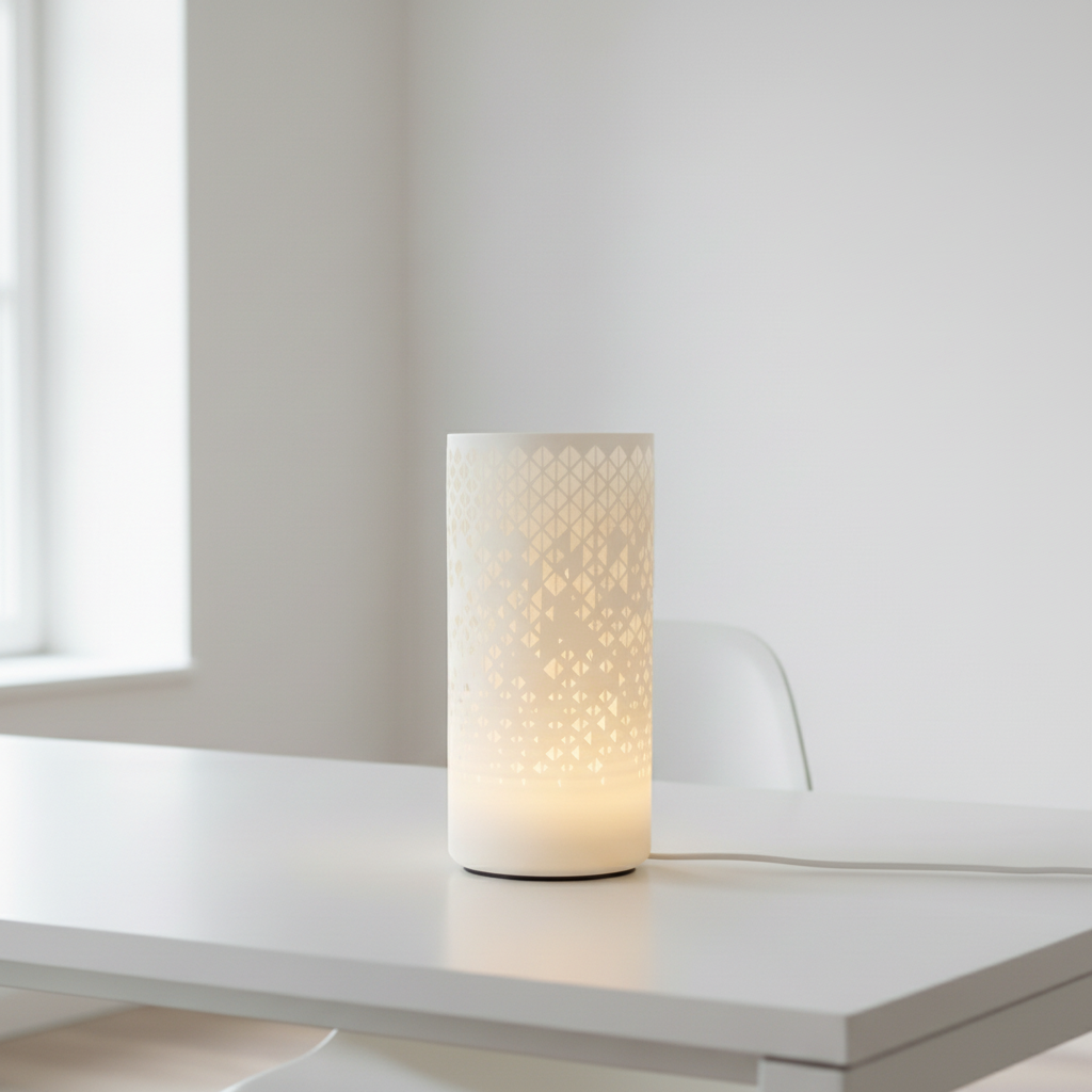 Halen 3D printed decorative lamp on a plain white surface with soft natural lighting