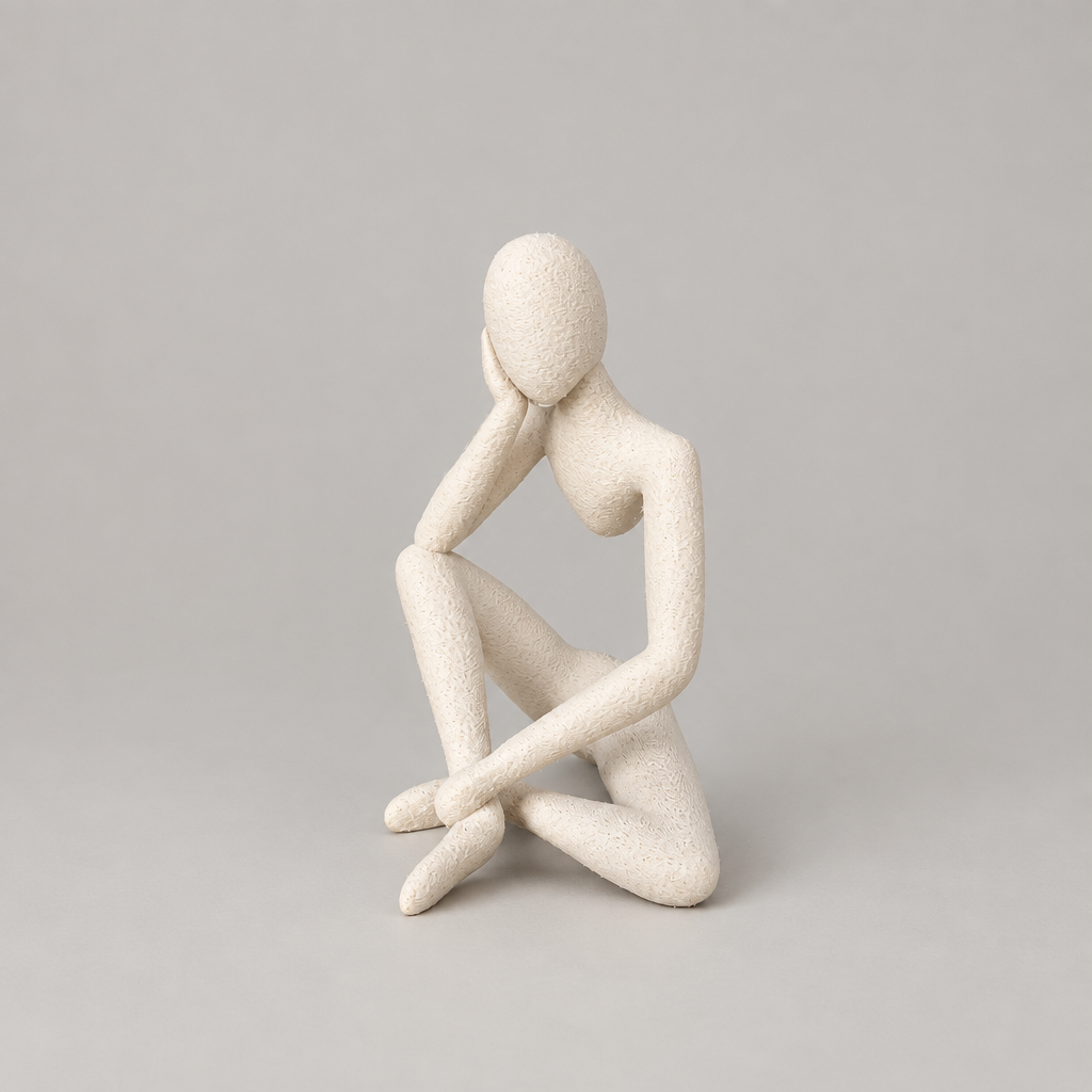 Celestial Resonance NObody sculpture in Matte Bone White on a warm neutral studio background, opposite side view