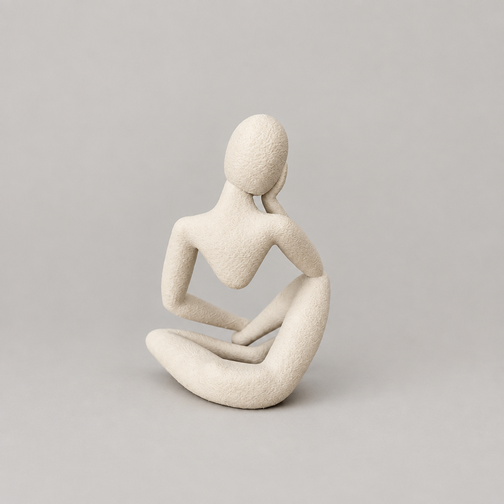 Celestial Resonance NObody sculpture in Matte Bone White on a warm neutral studio background, back view