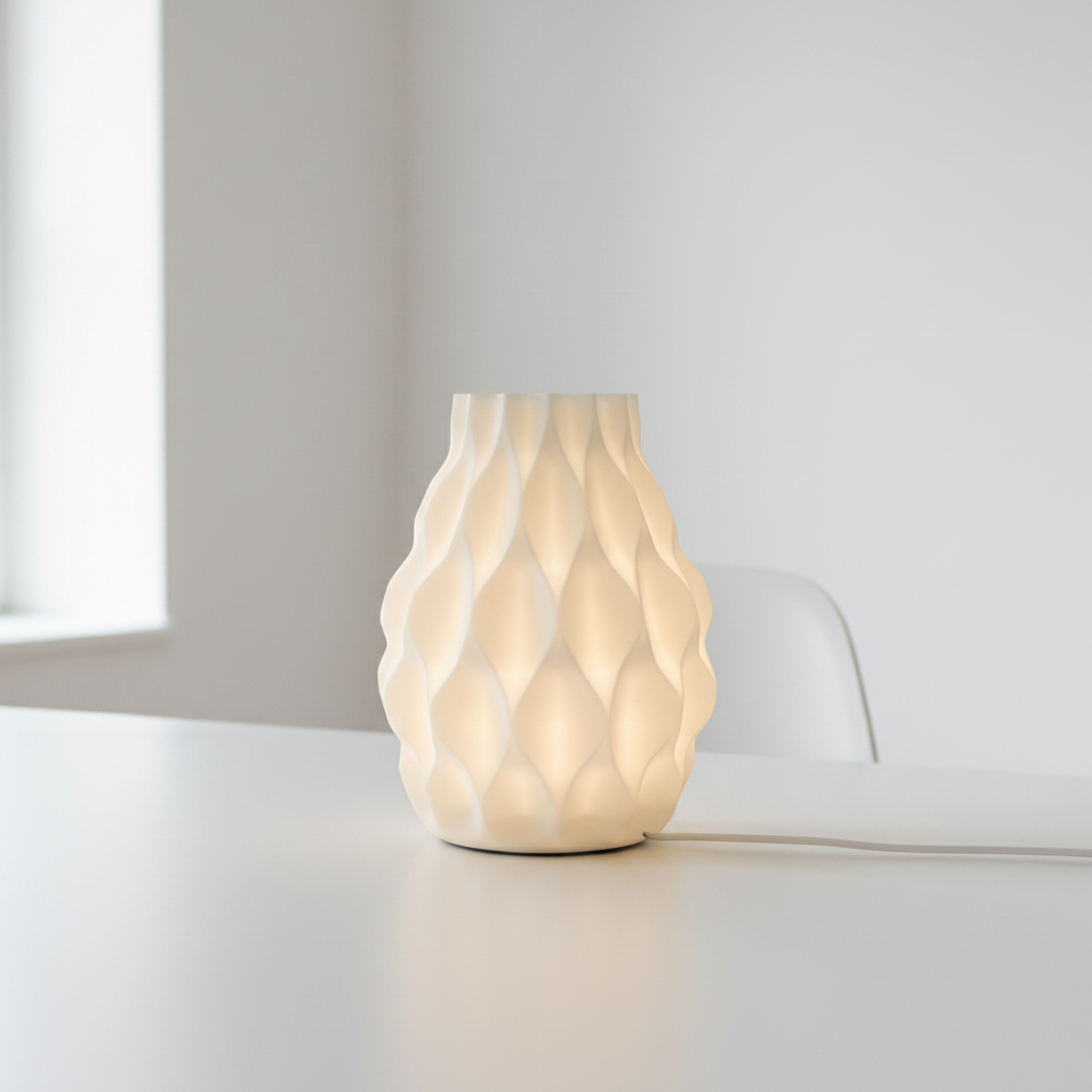 Riva 3D printed decorative lamp on a plain white surface with soft natural lighting