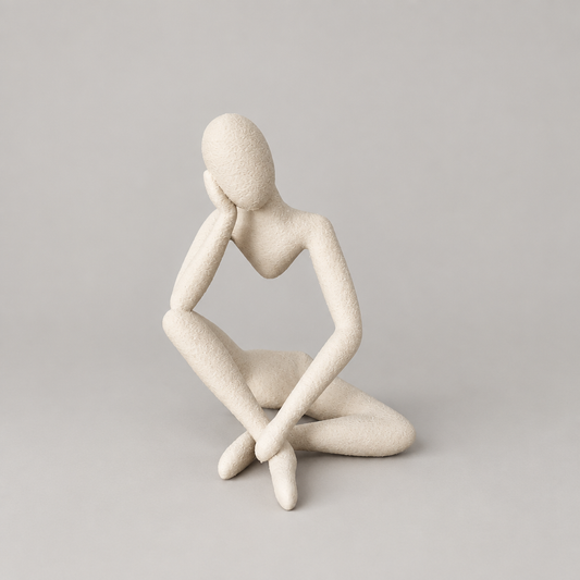 Celestial Resonance NObody sculpture in Matte Bone White on a warm neutral studio background, front three-quarter view