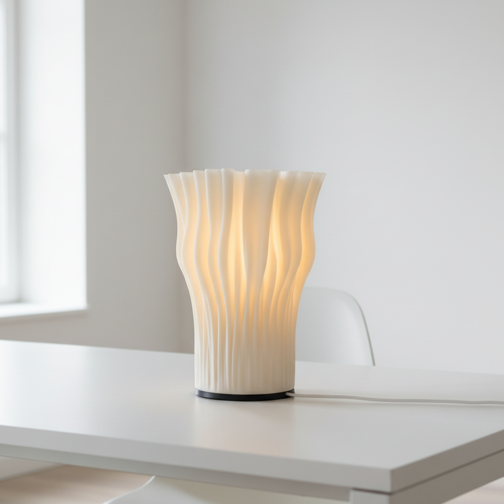 Zoan 3D printed decorative lamp on a plain white surface with soft natural lighting