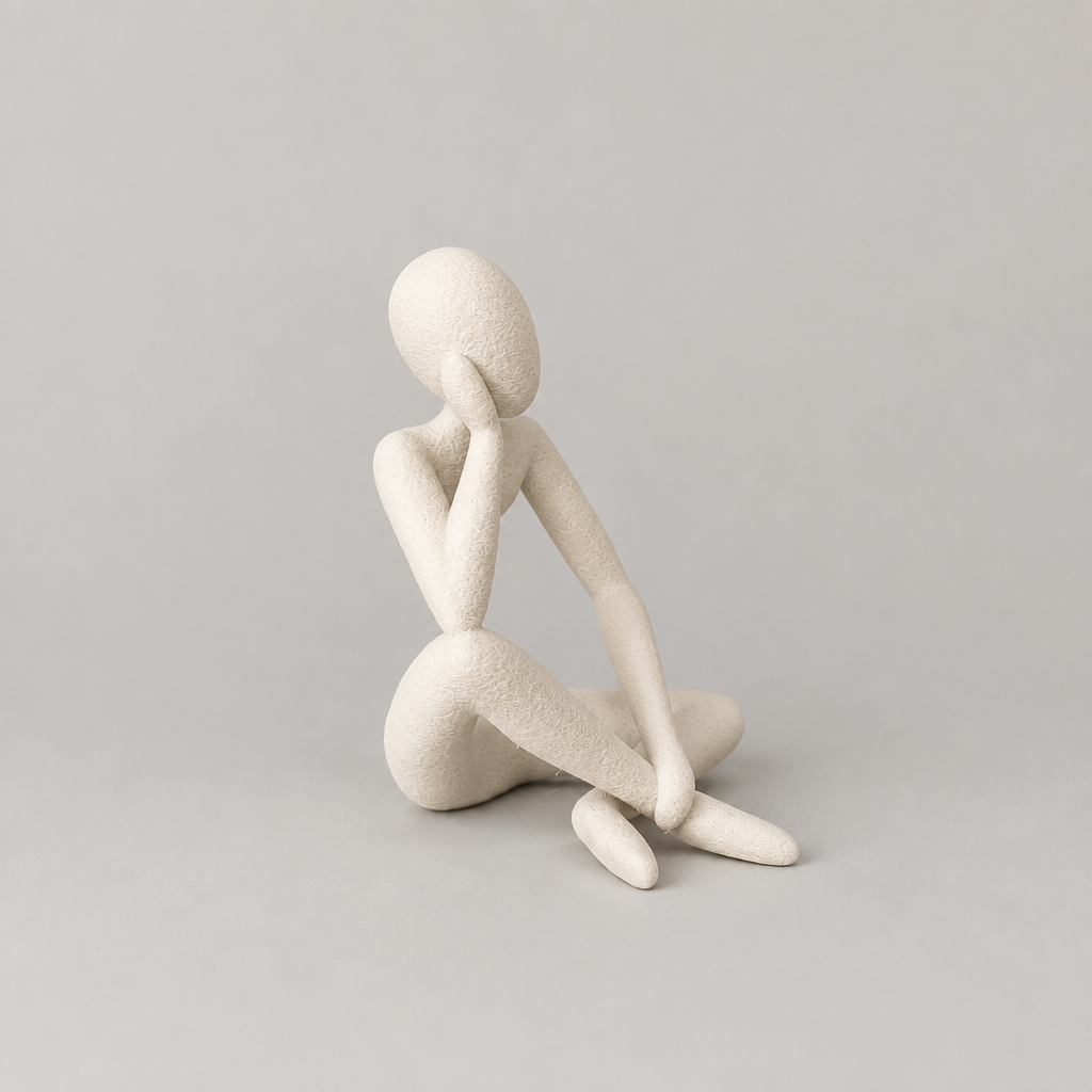 Celestial Resonance NObody sculpture in Matte Bone White on a warm neutral studio background, side view