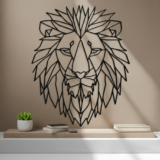 Lion Head Wall Art — 3D printed regal wildlife portrait, shown in home setting — Creative3D Novelties