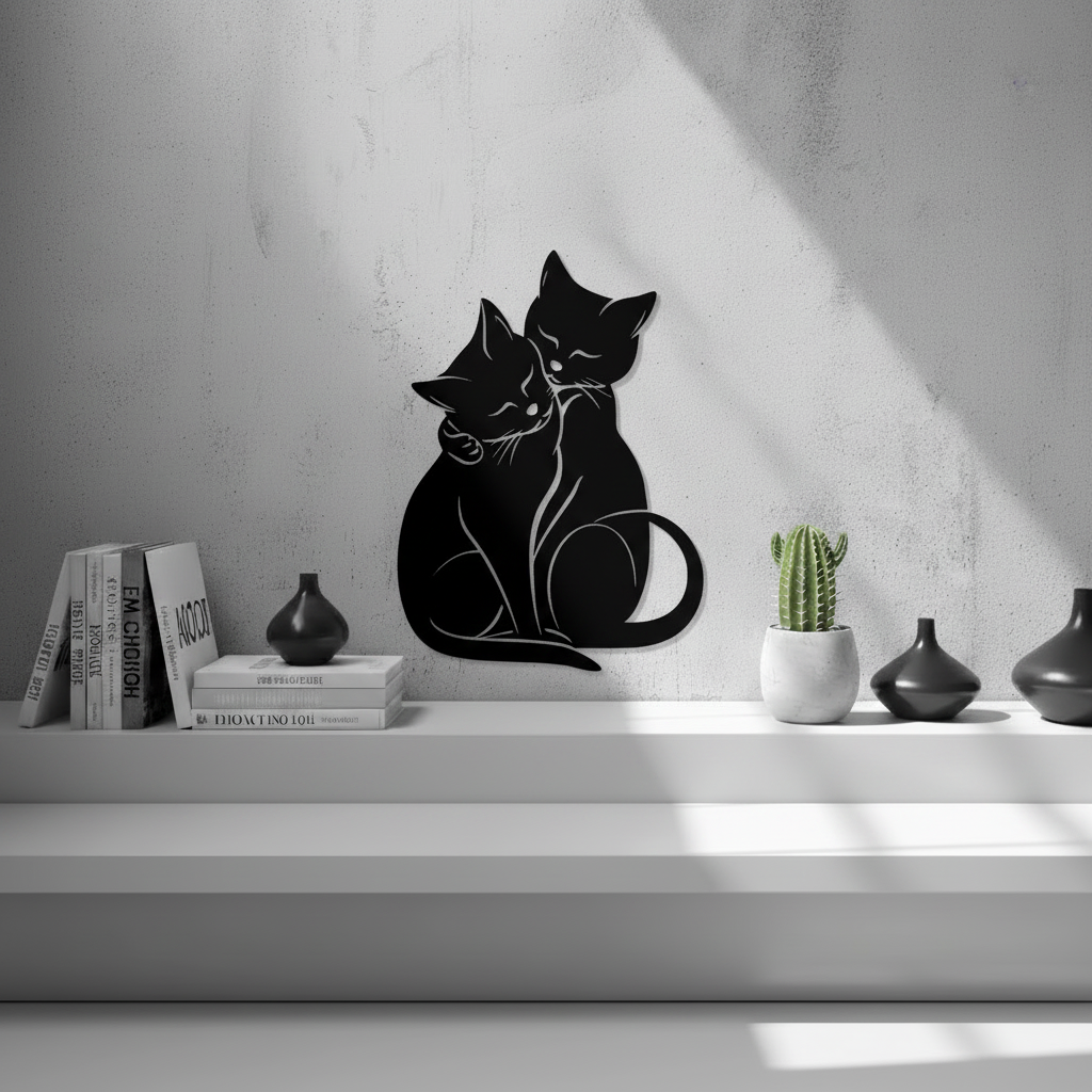 Loving Cats Wall Art — small and large sizes in jade white, grey and black — Creative3D Novelties