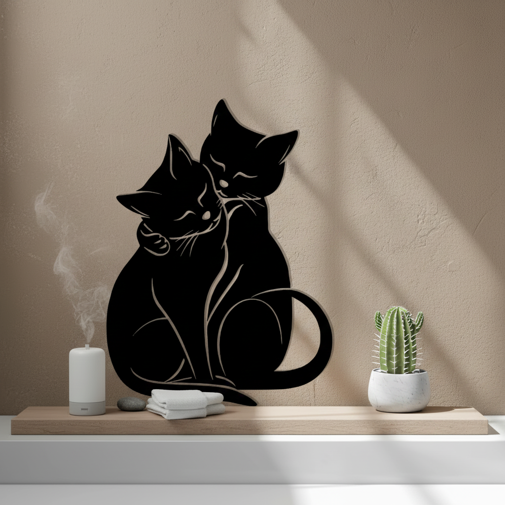 Loving Cats Wall Art — 3D printed affectionate feline design, shown in home setting — Creative3D Novelties