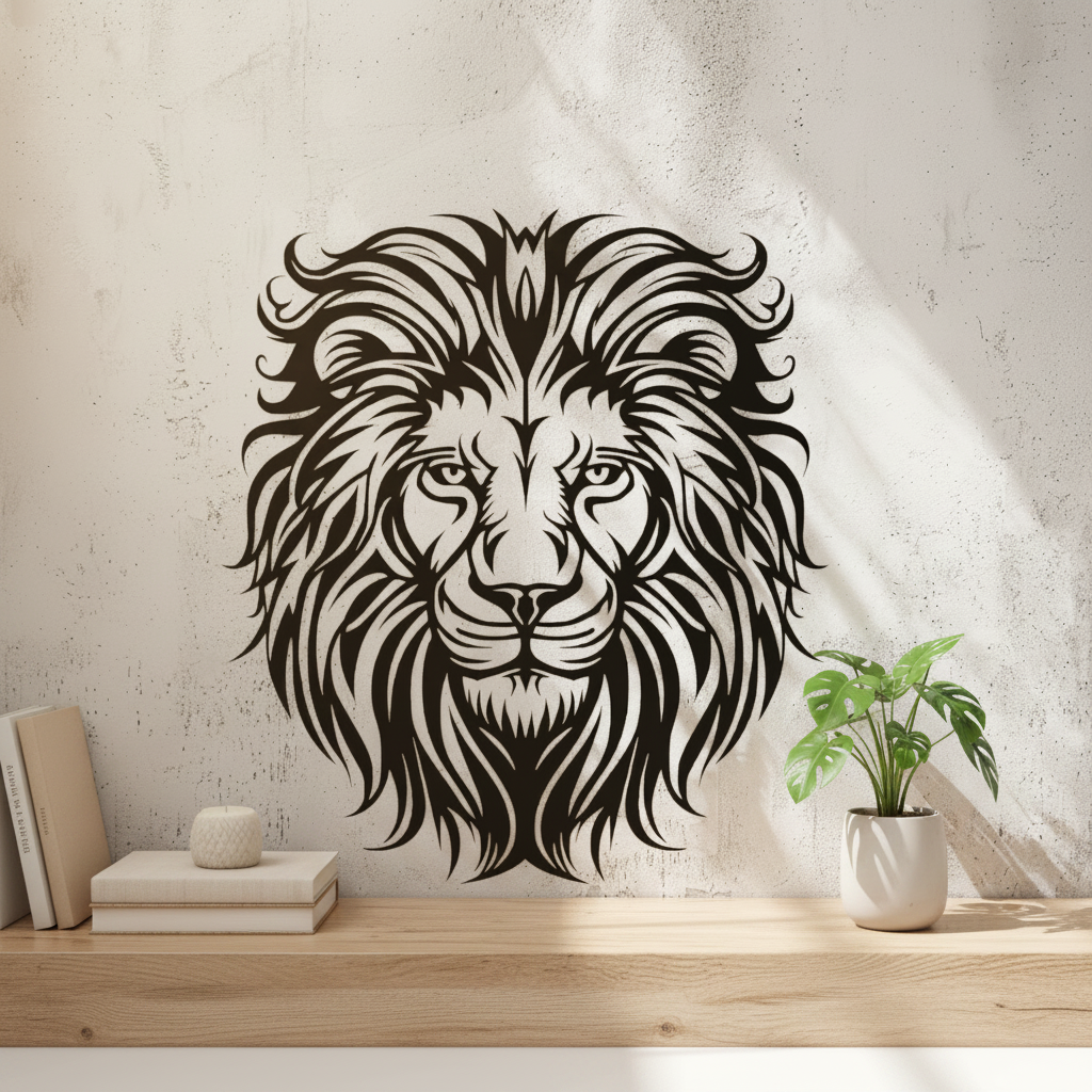 Majestic Lion Head Wall Art — 3D printed statement piece, shown in home setting — Creative3D Novelties