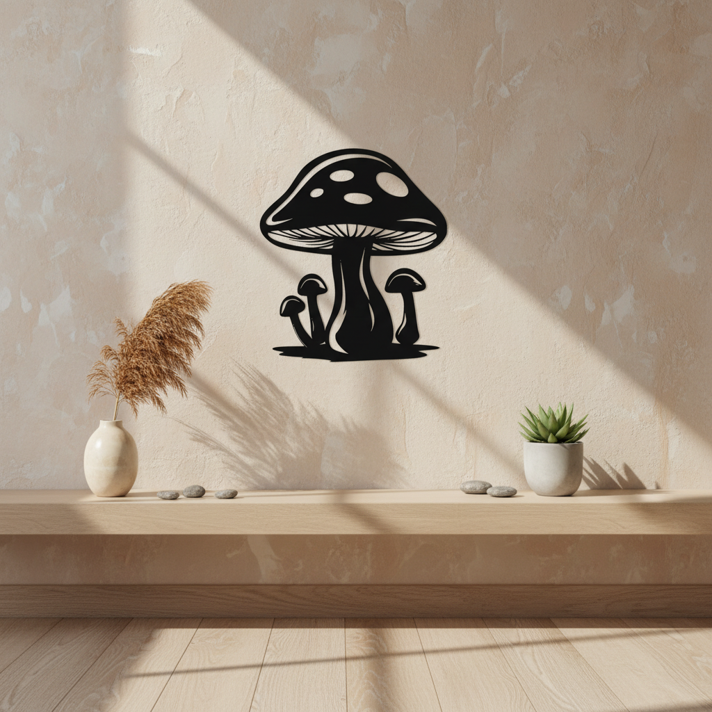 Mushroom Wall Art — small and large sizes in jade white, grey and black — Creative3D Novelties