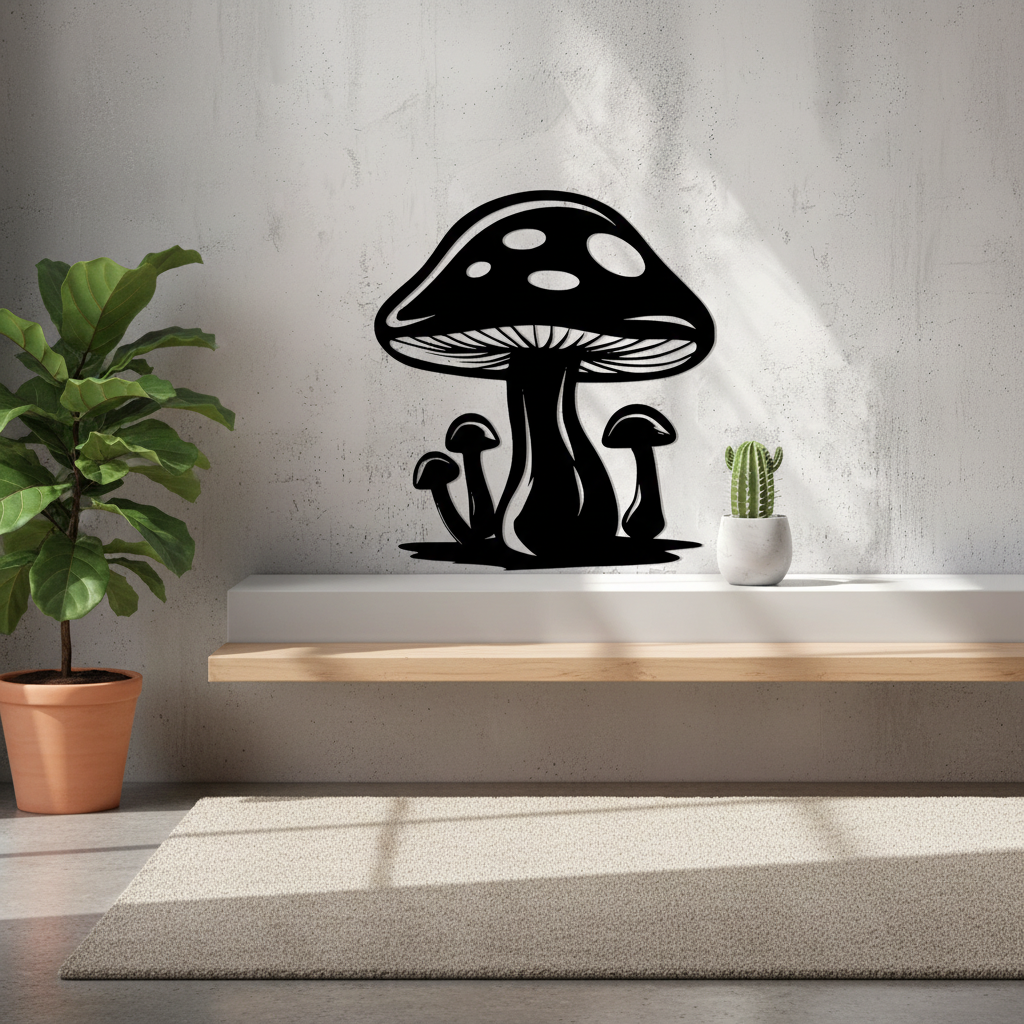 Mushroom Wall Art — 3D printed woodland nature design, shown in home setting — Creative3D Novelties