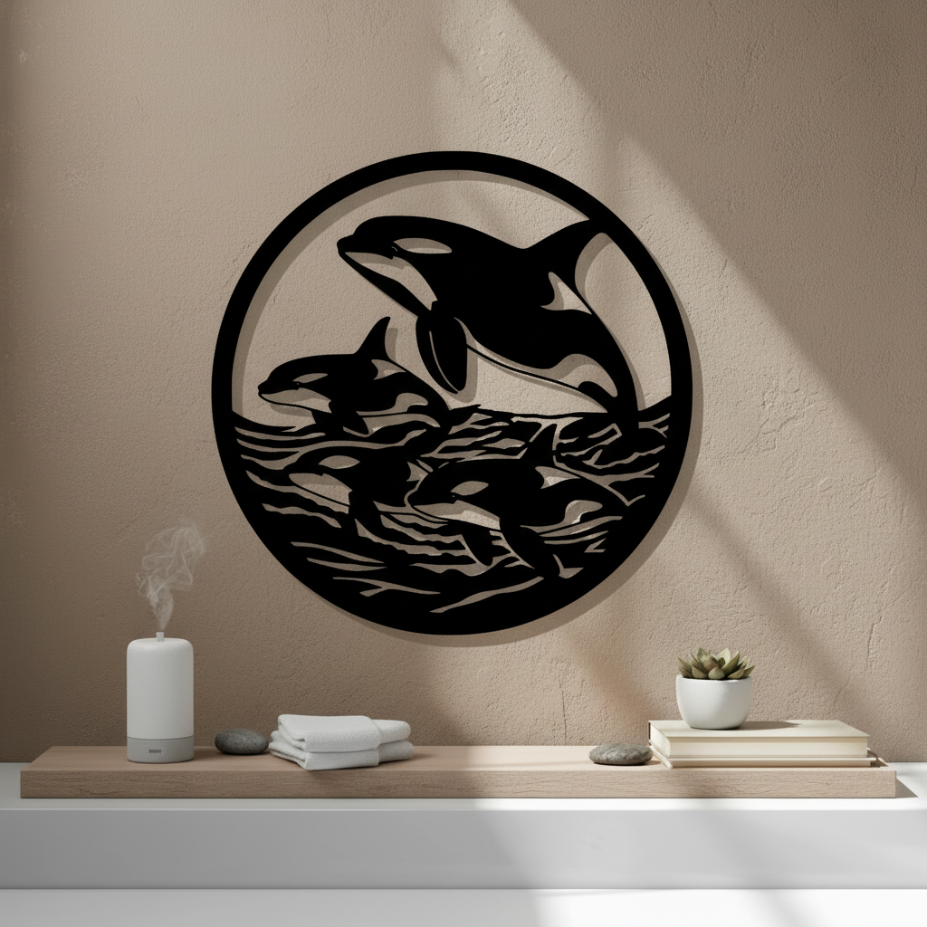 Orcas Wall Art — small and large sizes in jade white, grey and black — Creative3D Novelties