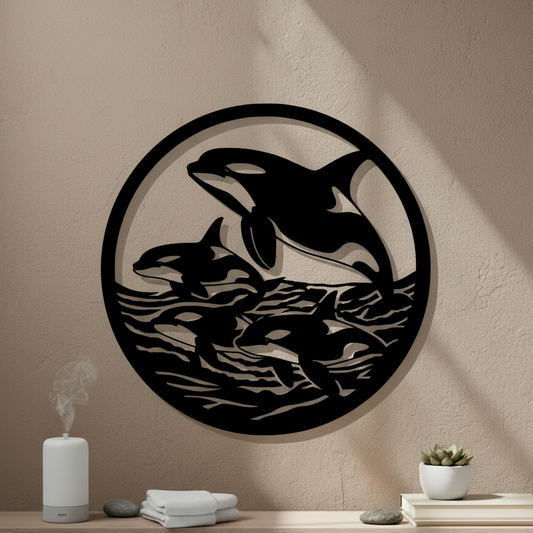 Orcas Wall Art — small and large sizes in jade white, grey and black — Creative3D Novelties