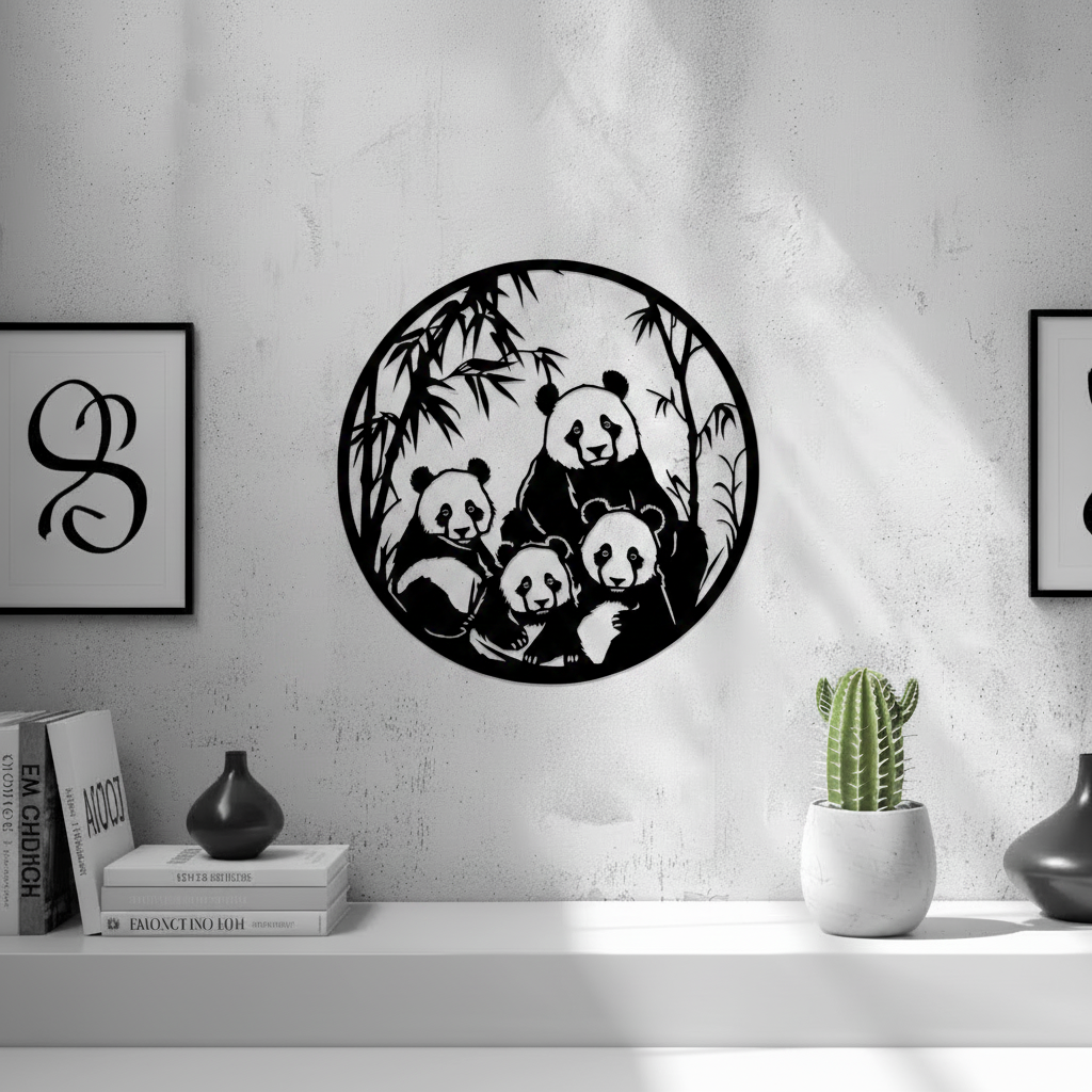 Pandas Wall Art — small and large sizes in jade white, grey and black — Creative3D Novelties