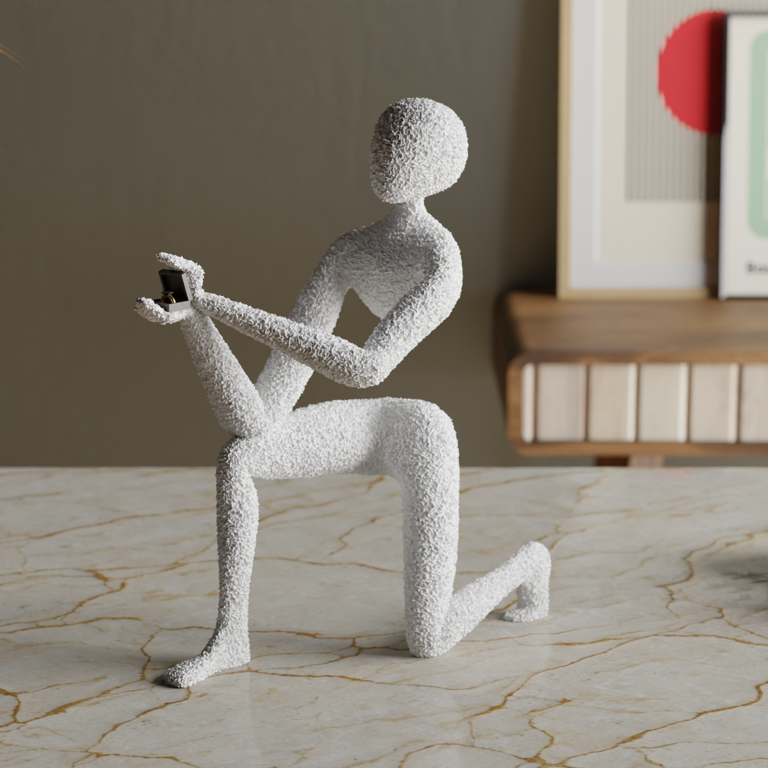 NObody Proposal — matte 3D printed minimalist kneeling proposal figure sculpture, 15.5cm, plant-based PLA