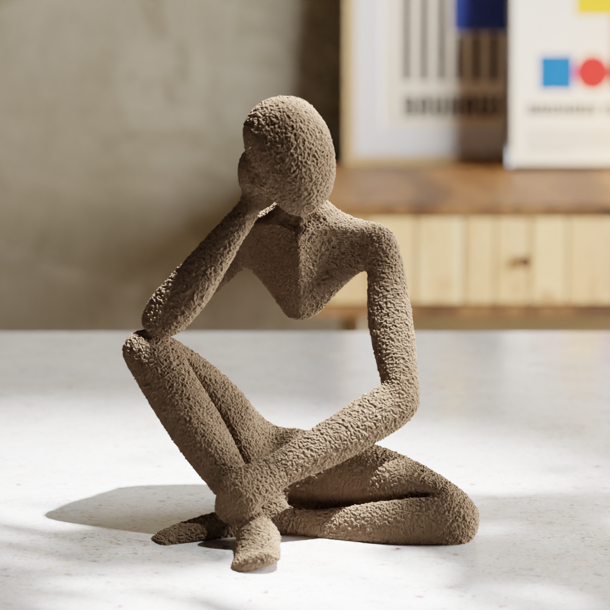 NObody Serendipity sculpture — matte 3D printed abstract figure in floating meditation pose, 12cm, plant-based PLA