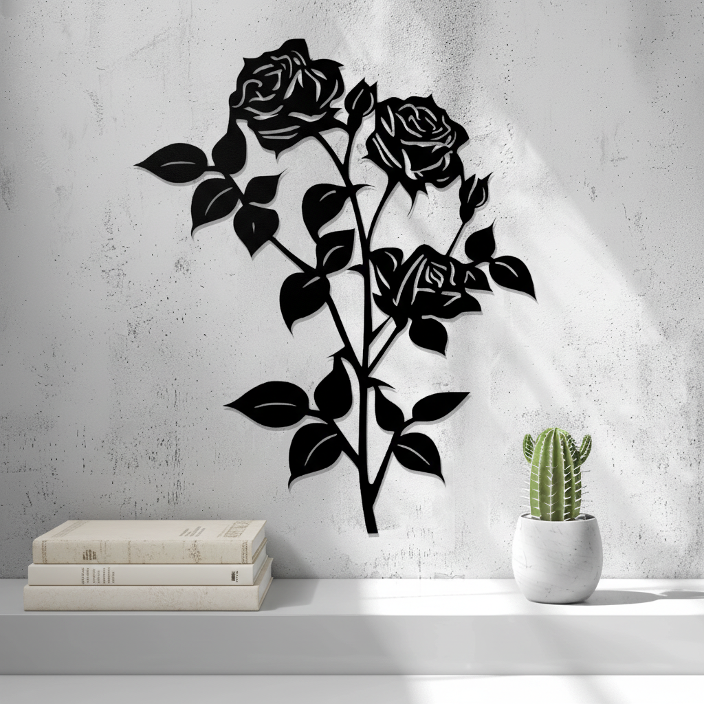 Roses Wall Art — small and large sizes in jade white, grey and black — Creative3D Novelties